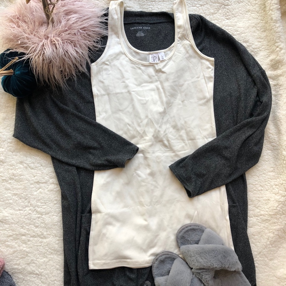 Cream Tunic Length Tank Top